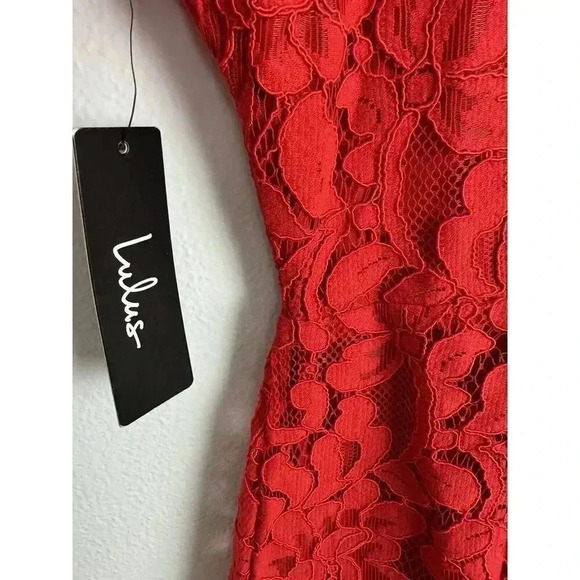LULUS Women's Red Pearson Lace Short Sleeve Sheath Dress Medium Formal Cocktail - Picture 3 of 7